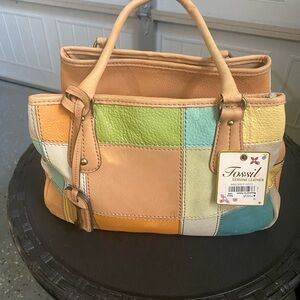 Fossil Colorful Patchwork Leather Satchel